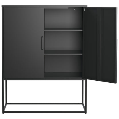 Kast – Opbergkast – Dressoir – Kledingkast – Sideboard – Modern – Stalen 2-Laags Opbergmeubel – Magnetische Deuren & Antikantelbeveiliging – Zwart – 109x84x41 cm
