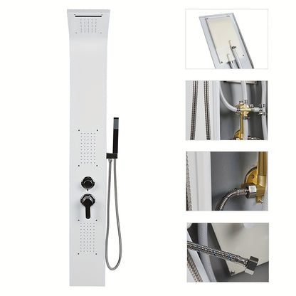 Doucheset – Douchepaneel – Douchekolom – Regendouche – Handdouche – 4-functies – Wit Metaal – 140 cm Hoog