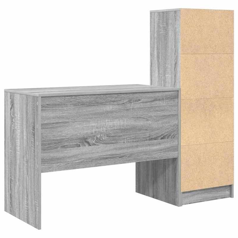 Bureau – Bureautafel – Computerbureau – Schrijftafel – Werktafel – Grijs – Eikenhout – 100 x 50 x 76 cm – Met Opberglades – Stevig En Stijlvol Design