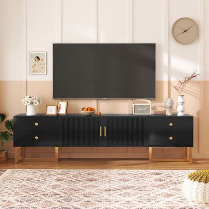 TV-kast – Tv-meubel – Mediameubel – Dressoir – Opbergkast – Modern Design – Zwart MDF Met Gouden Handgrepen – 178 cm Breed – 4 Lades + 2 Deuren