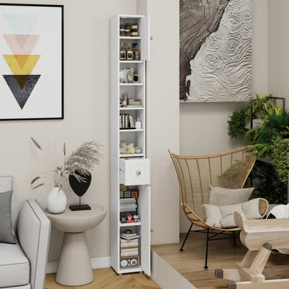 Badkamerkast – Medicijnkast – Kolomkast – Opbergkast – Wastafelonderkast – Hoog en Slank – 180 cm – 2 Deuren, 1 Lade, 4 Verstelbare Planken – Vrijstaand – Wit