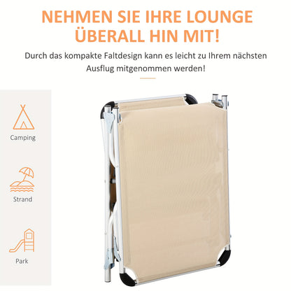 Lounger – Outdoor Stoel – Ligstoel – Klapstoel – Tuinstoel – Aluminium Frame – 5-Standen Verstelbaar – Ergonomisch Mesh – Beige 170x60x76 cm