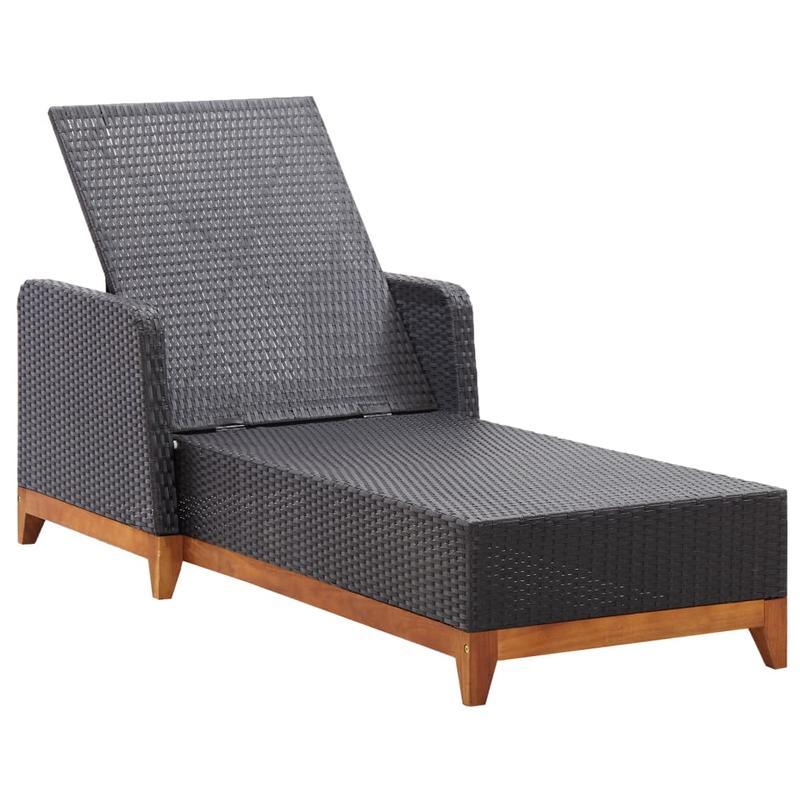 Loungestoel Buiten – Tuinstoel – Patio Stoel – Relaxstoel – Ligstoel – Zwart – Ergonomisch Ontwerp – Acacia Houten Poten