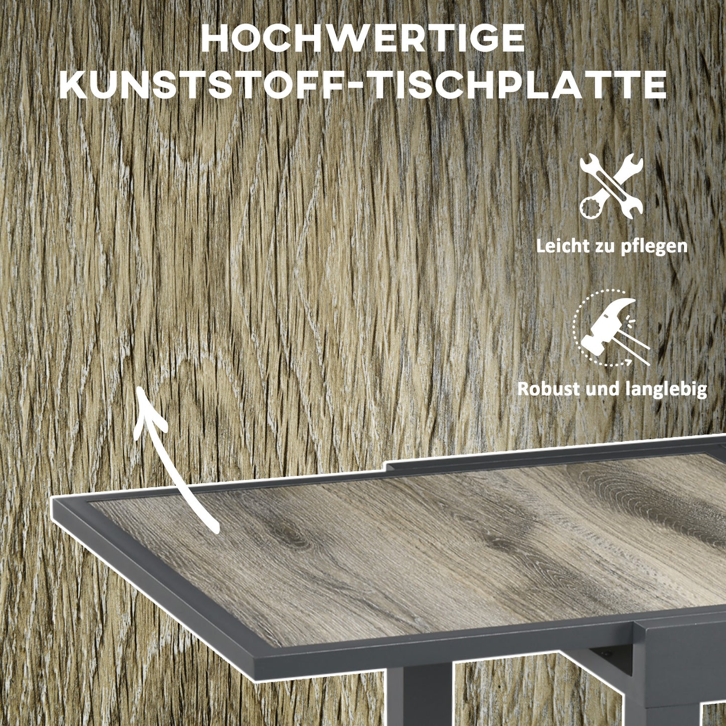 Uitschuifbare Tuintafel – Tuinset Tafel – Buiten Tafel – Terrastafel – Balkon Tafel – Aluminium Frame – Houtlook Tafelblad – Beige+Grijs – 160x80x75 cm