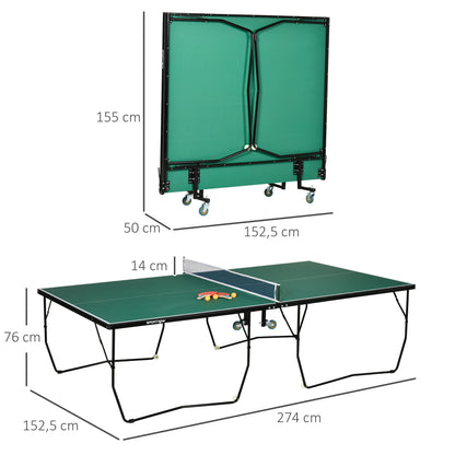 Tafeltennistafel – Pingpongtafel – Tafeltennisbord – Inklapbare Tafel – Speeltafel – Inklapbaar Design – 8 Wieltjes Voor Makkelijk Verplaatsen – 274x152,5x76 cm – Robuust IJzeren Frame – Inclusief Peddels En Ballen – Groen