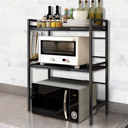 Uittrekbare Keukenkast – Keukenrek – Magnetronrek – Opbergrek – Dubbeldeks Kast – Vrijstaand – Stevig Metaal – Compact Design 64x36,5x78 cm – Witte Afwerking