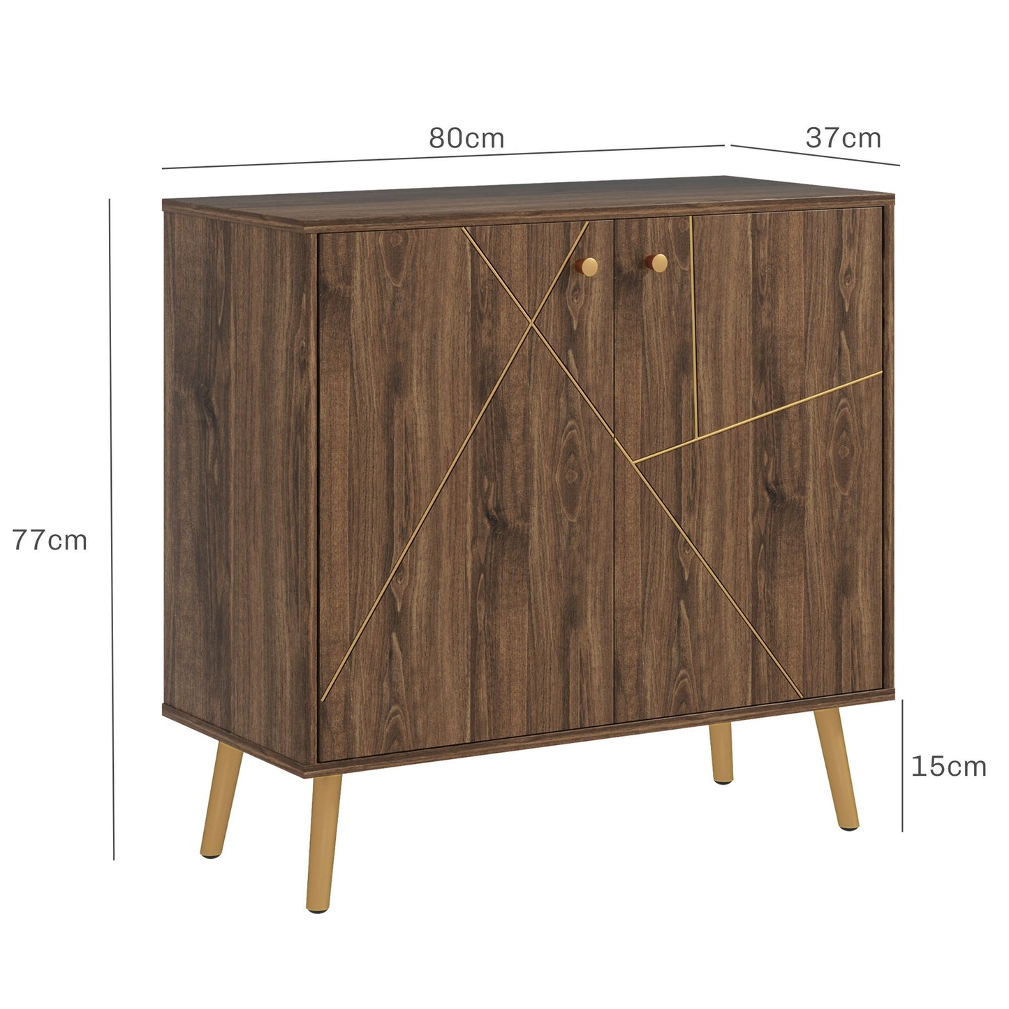 Dressoir – Opbergkast – Woonkamerkast – Buffetkast – Sideboard – Kastanjebruin Met Gouden Stalen Accenten – Verstelbare Planken – Anti-Kantel Systeem