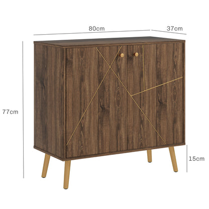 Dressoir – Opbergkast – Woonkamerkast – Buffetkast – Sideboard – Kastanjebruin Met Gouden Stalen Accenten – Verstelbare Planken – Anti-Kantel Systeem
