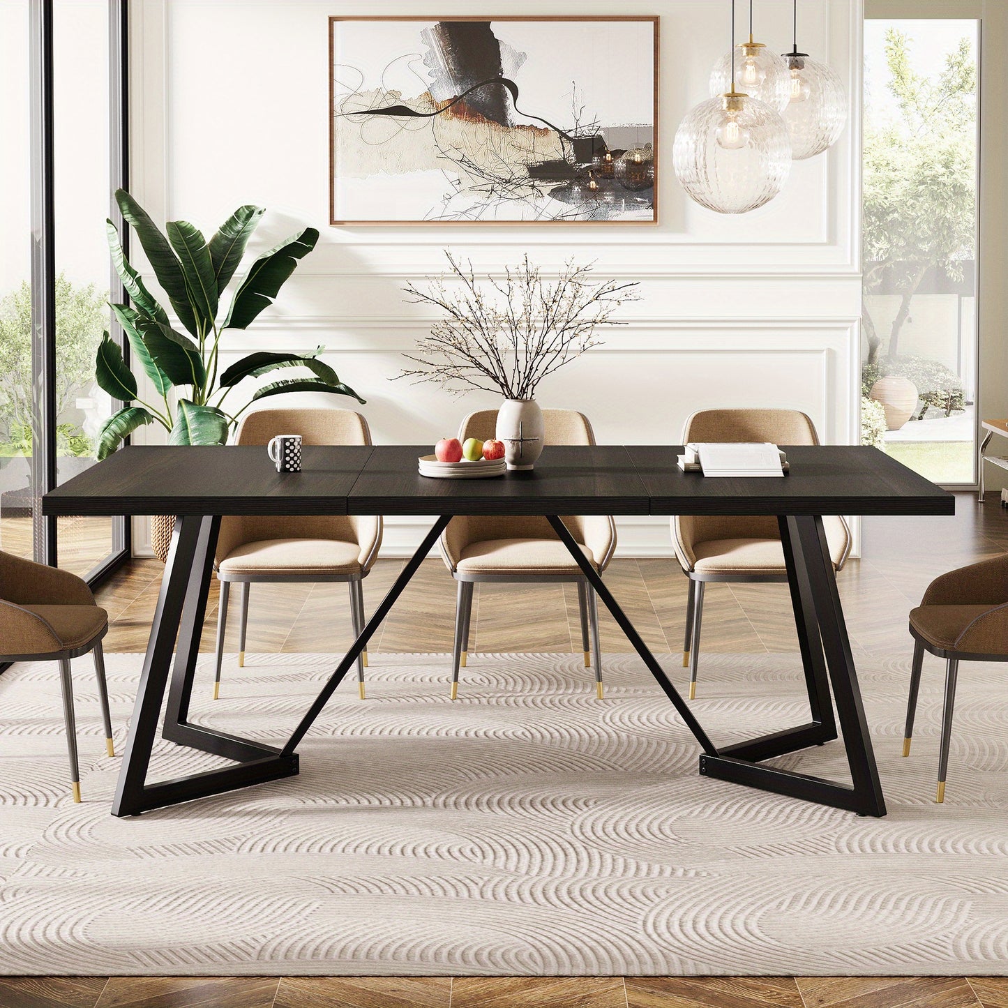 Eettafel – Tafel – Dinertafel – Werktafel – Vergadertafel – Extra Lang 179,98 cm – MDF Houtnerf – Stevige Metalen Poten met Vloerbescherming