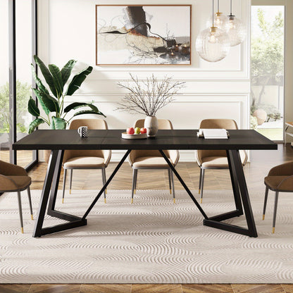 Eettafel – Keukentafel – Tafeltje – Eetkamertafel – Tafel – Modern Zwart Metalen Frame – Rechthoekig 181 cm – Geschikt voor 4-6 Personen