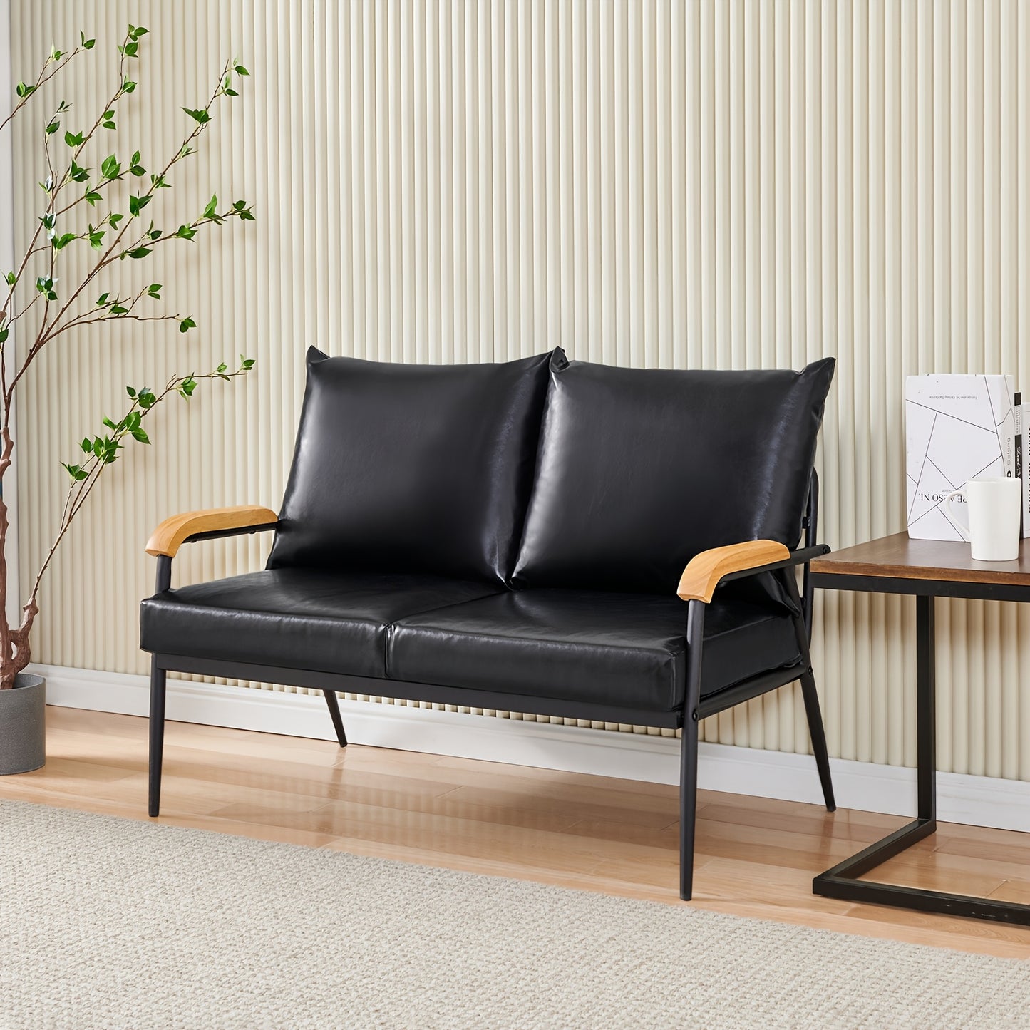 2-Zits Bank – Loveseat – Settee – Fauteuil – Loungebank – Kunstleer Met Memory Foam – Stevig Metalen Frame – Warm Bruin