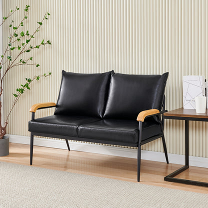 2-Zits Bank – Loveseat – Settee – Fauteuil – Loungebank – Kunstleer Met Memory Foam – Stevig Metalen Frame – Warm Bruin