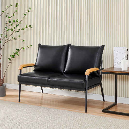 2-Zits Bank – Loveseat – Settee – Fauteuil – Loungebank – Kunstleer Met Memory Foam – Stevig Metalen Frame – Warm Bruin