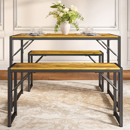 Eettafelset – Eethoek – Eetkamerset – Keukentafel – Zitgroep – 4 Personen – Waterbestendig Tafelblad – Industrieel Stalen Frame