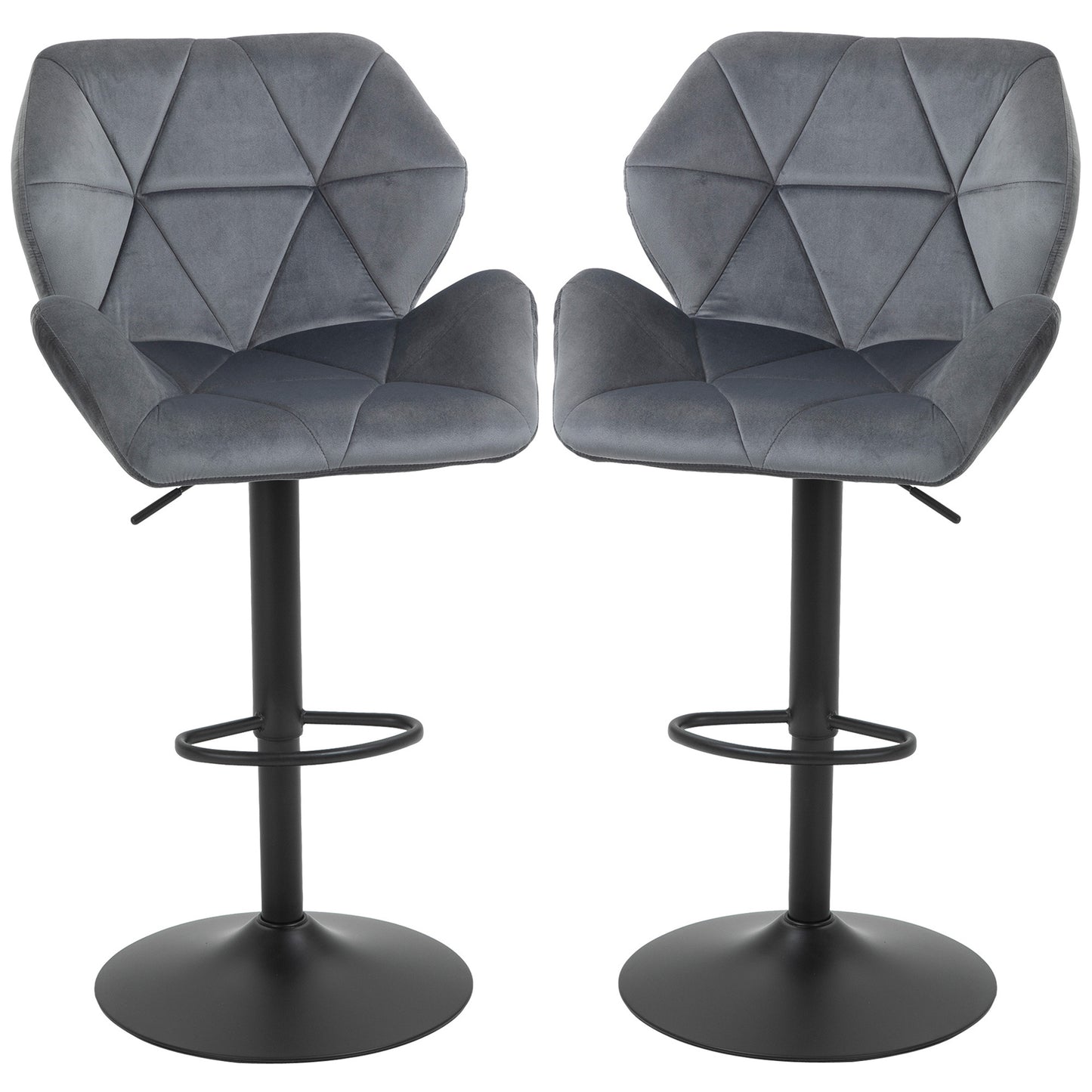 Barstoel – Barkruk – Hoog Krukje – Barstoel Set – Barkrukken – Grijs – Fluweelzacht Bekleed – 360° Draaibaar & In Hoogte Verstelbaar