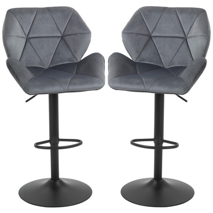 Barstoel – Barkruk – Hoog Krukje – Barstoel Set – Barkrukken – Grijs – Fluweelzacht Bekleed – 360° Draaibaar & In Hoogte Verstelbaar