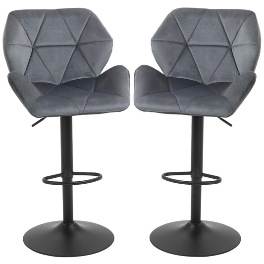 Barstoel – Barkruk – Hoog Krukje – Barstoel Set – Barkrukken – Grijs – Fluweelzacht Bekleed – 360° Draaibaar & In Hoogte Verstelbaar