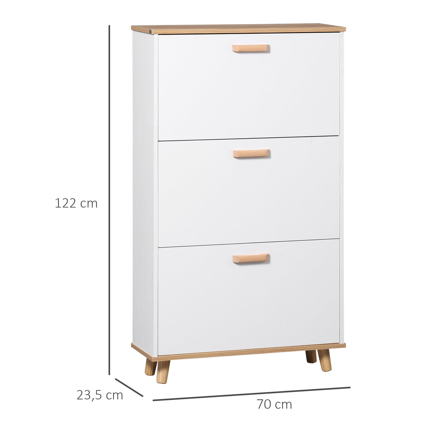 Schoenenkast – Schoenopberger – Schoenenrek – Schoenenkastje – Wit – Scandinavisch Design – 3 Kleppen Met Verstelbare Vakindeling – Compact 70x23,5x122 cm