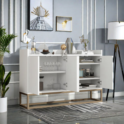 Dressoir – Buffet – Opbergkast – Kast – Sideboard – Wit MDF Met Metaal – 120x30x80 cm – 4 Deuren Met Verstelbare Planken