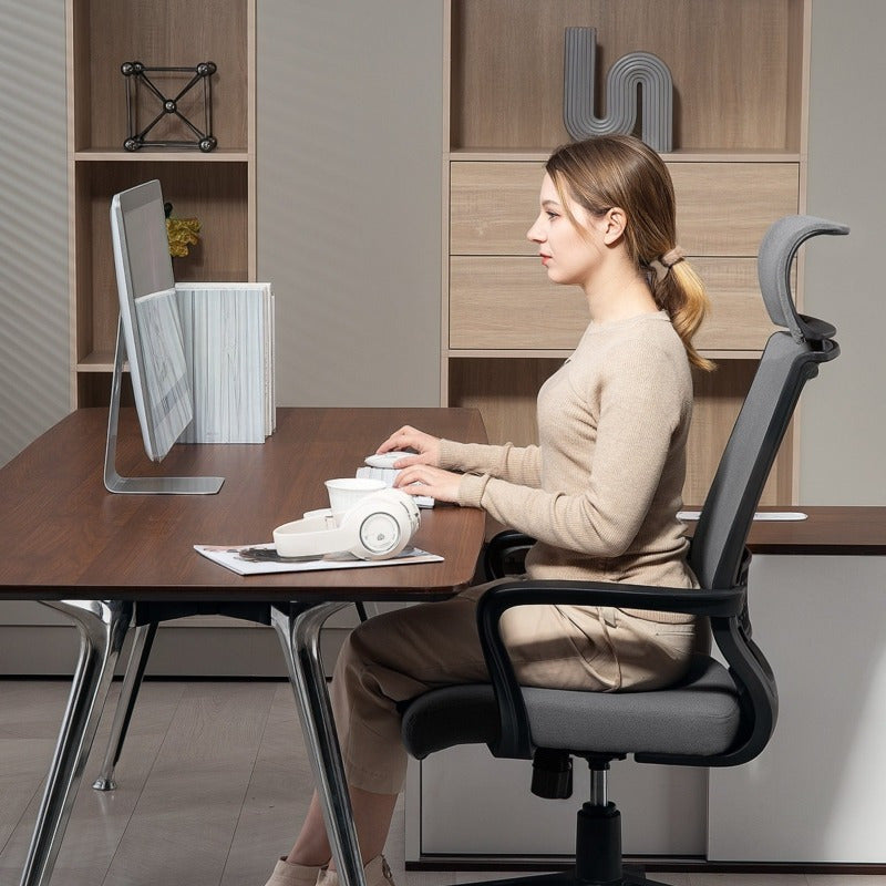 Ergonomische Bureaustoel – Kantoorstoel – Bureau Stoel – Computerstoel – Werkplekstoel – Verstelbare Hoogte – Draaibare Kantelfunctie – Donkergrijze Stof