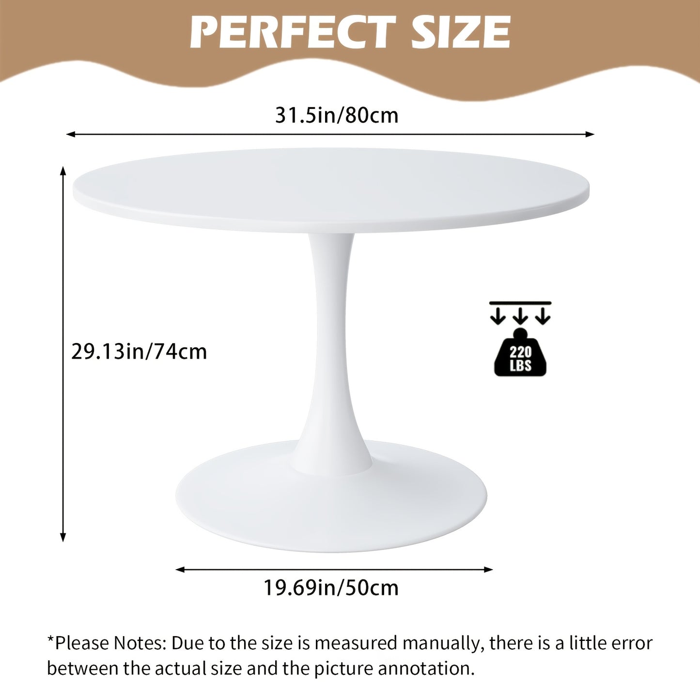 Ronde Eettafel – Ronde Tafel – Eettafel Rond – Ronde Eetkamertafel – Compacte Tafel – Milky Wit MDF – Stevig Metalen Onderstel – Ruimtebesparend Design – Diameter 80 cm