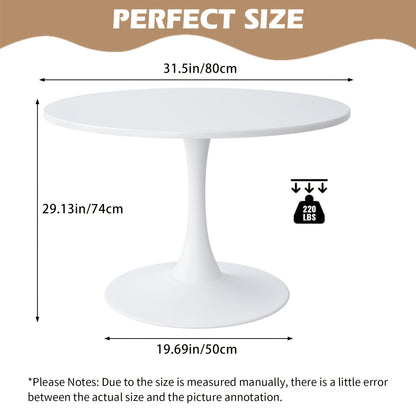 Ronde Eettafel – Ronde Tafel – Eettafel Rond – Ronde Eetkamertafel – Compacte Tafel – Milky Wit MDF – Stevig Metalen Onderstel – Ruimtebesparend Design – Diameter 80 cm