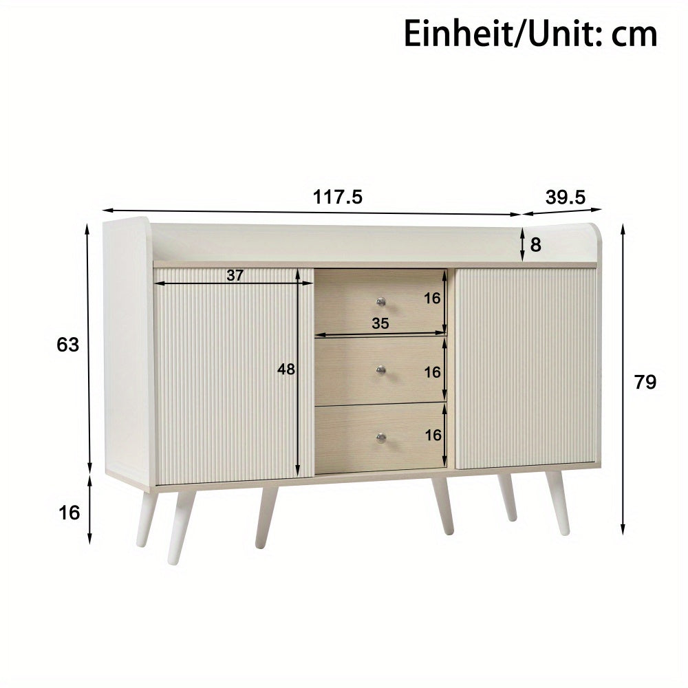 Dressoir – Ladekast – Opbergkast – Buffetkast – Kast – Modern – MDF Materiaal – 117,5 cm – Wit Houtlook