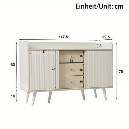 Dressoir – Ladekast – Opbergkast – Buffetkast – Kast – Modern – MDF Materiaal – 117,5 cm – Wit Houtlook