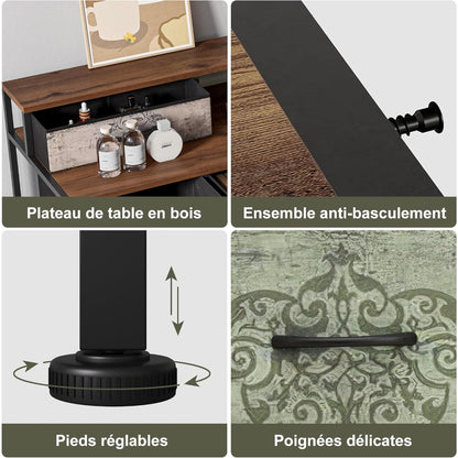 Toilettafel – Kaptafel – Make-uptafel – Opmaaktafel – Ladekast – 9 Lades – Houten blad – Metalen frame