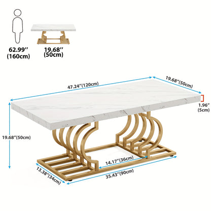 Salontafel – Koffietafel – Tafel – Woonkamertafel – Bijzettafel – Rechthoekig – Kunststof Marmerlook Blad – Goudkleurig Metalen Frame – 120x60 cm – Eenvoudig te Monteren