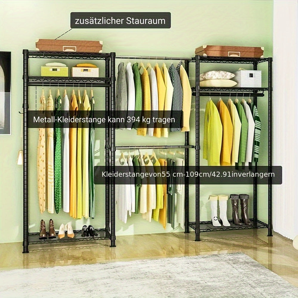 Metal Clothes Hanger, 230 * 35 * 180cm, Heavy-duty Storage Rack, 19 Tube Extendable Metal Wardrobe Rack, Black Metal Clothes Hanger, Height Adjustable Rack Clothes Hanger, Load-bearing Capacity Up To 394kg