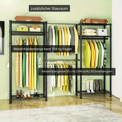 Metal Clothes Hanger, 230 * 35 * 180cm, Heavy-duty Storage Rack, 19 Tube Extendable Metal Wardrobe Rack, Black Metal Clothes Hanger, Height Adjustable Rack Clothes Hanger, Load-bearing Capacity Up To 394kg