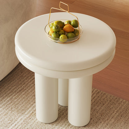 Bijzettafel – Sofa Tafel – Sidetable – Nachtkastje – Salontafel – Massief Hout – Compact Rond Design – Roomwit Afwerking – Minimalistisch – Stevig