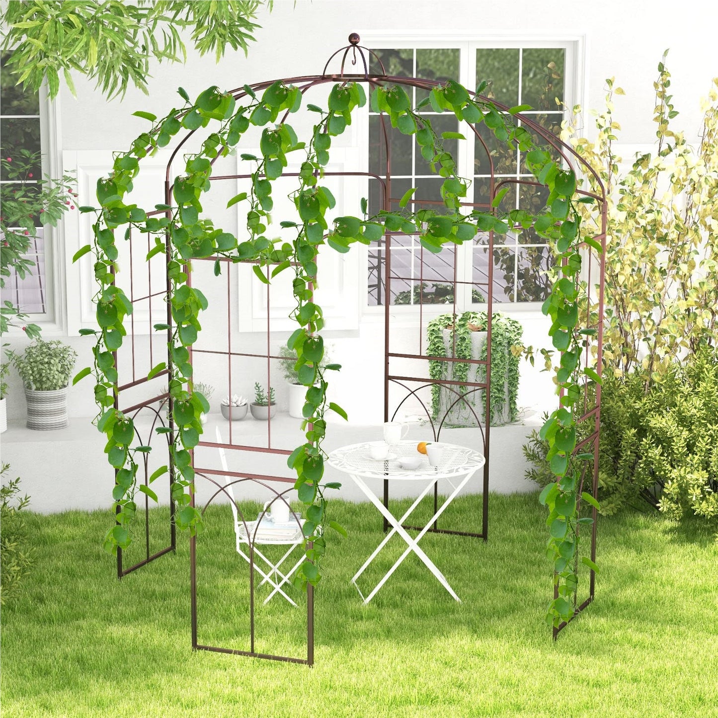 Metaal Boog – Tuinboog – Klimrek – Rozenboog – Tuintoren – Grote Oppervlakte 211x211x256 cm – Roestbestendig Bronzen Frame