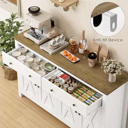 Buffetkast – Opbergkast – Keukenkast – Dressoir – Ladekast – Wit & Hout – Verstelbare Planken – Stevige Houten Constructie