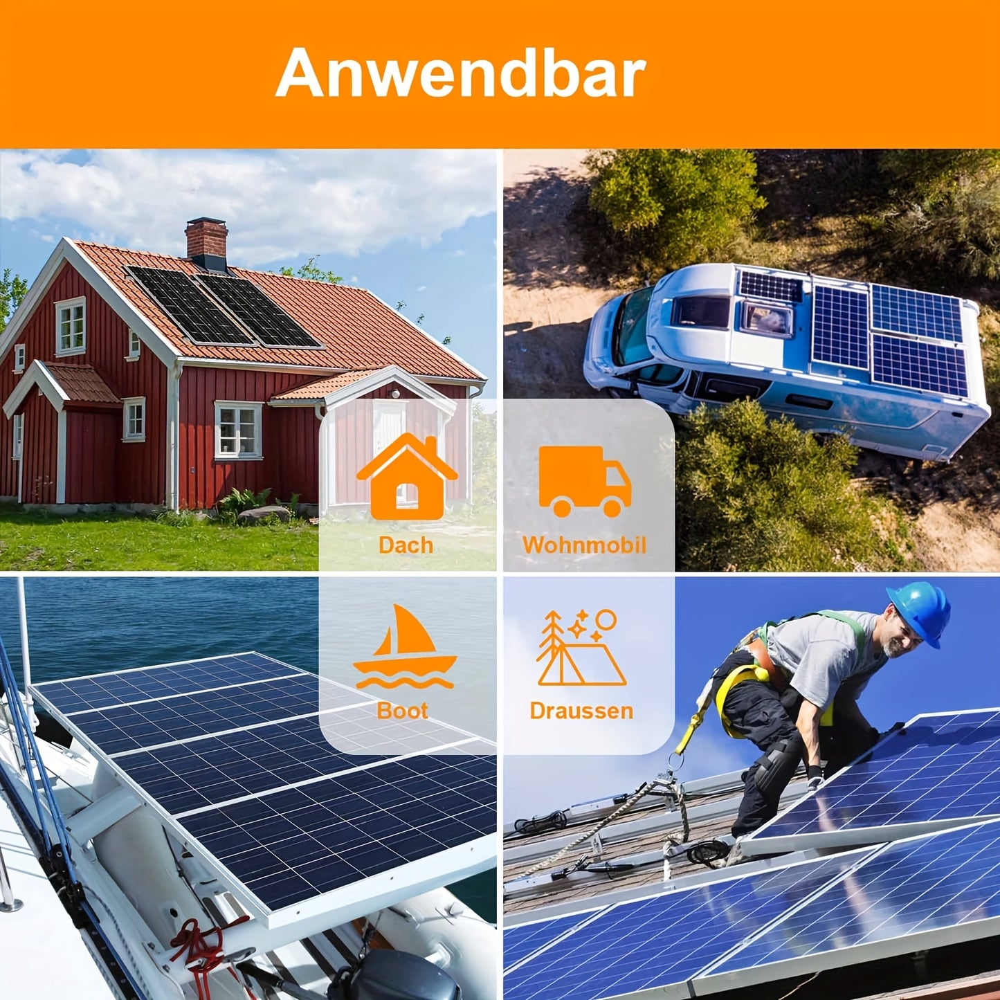 100W 120W 200W 300W Monocrystalline Solar Panels for Caravan Camping, Solar Panels for Power Generation On Boats, Power Generation In Caravans, Power Generation In Homes, Ideal for Campervans, Motorhomes, Caravans, Lorries, L