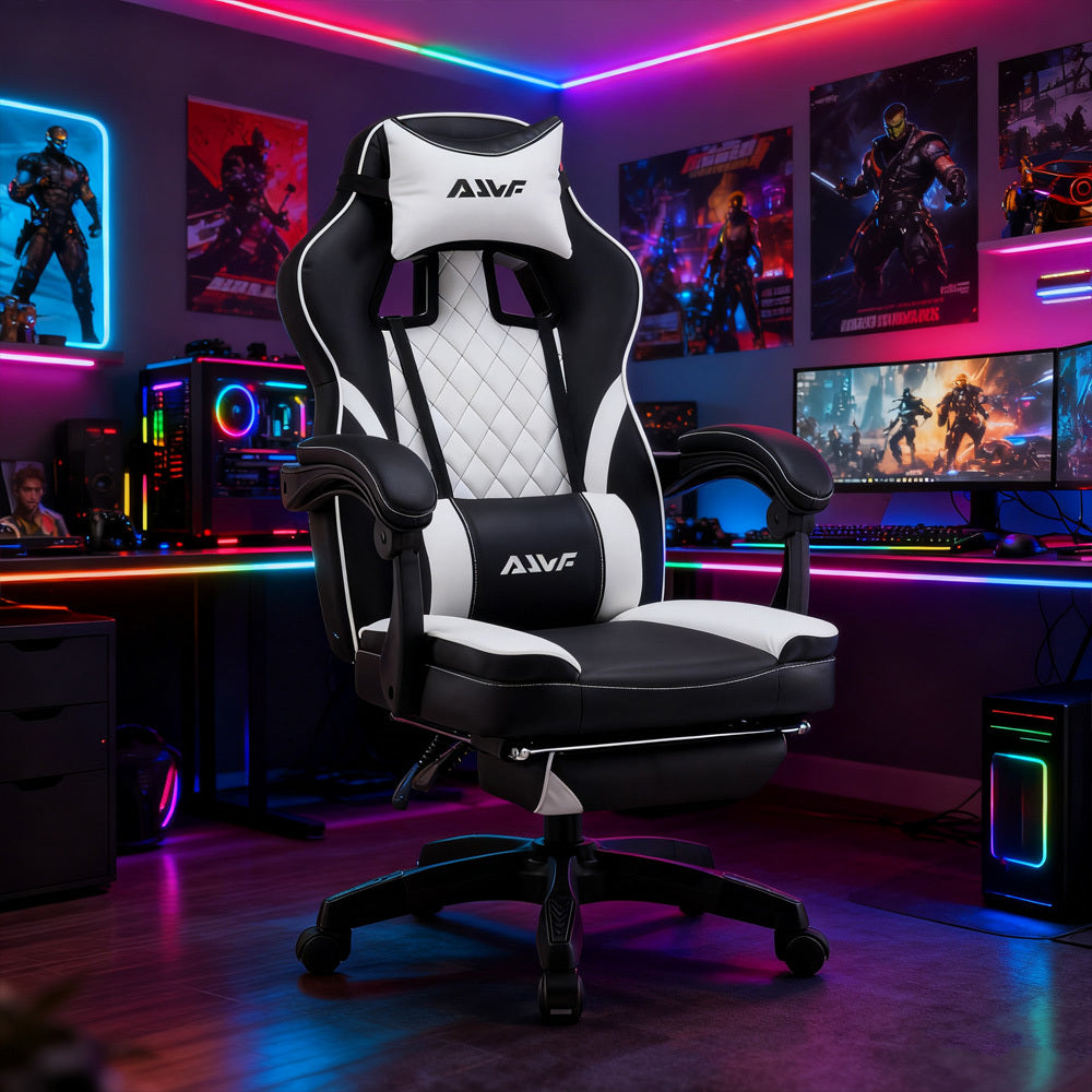 Gaming Stoel – Gaming Chair – Bureaustoel – Office Chair – Werkstoel – Verstelbare Voetensteun – Ergonomische Lendensteun – PU Leer – 360° Draaibaar