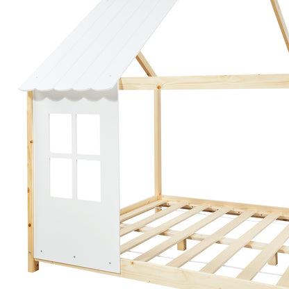 Kinderbed – Kinderbedden – Huisbed – Bed voor Kinderen – Kidsbed – Halfopen design – Duurzaam Dennenhout – 90x200 cm Grijs/Wit