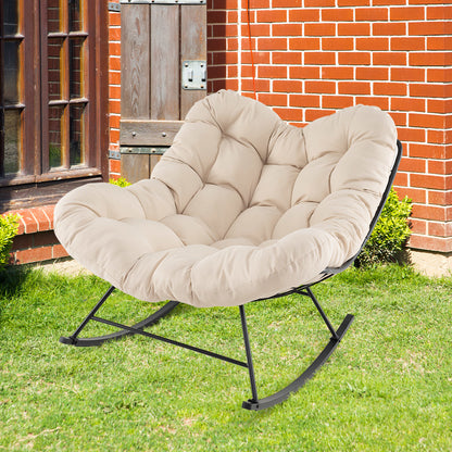 Schommelstoel – Relaxstoel – Hangstoel – Papasan Stoel – Rotan Stoel – Oversized Egg Chair – Met Comfortabele Gevoerde Kussen – Met 450 Kg Sterk Metaal Frame – Beige