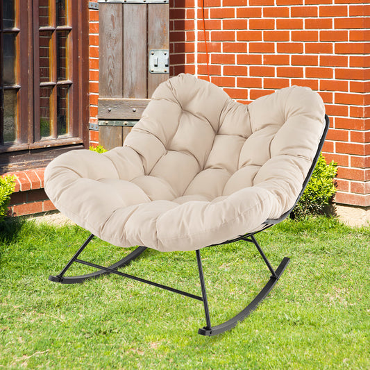 Schommelstoel – Relaxstoel – Hangstoel – Papasan Stoel – Rotan Stoel – Oversized Egg Chair – Met Comfortabele Gevoerde Kussen – Met 450 Kg Sterk Metaal Frame – Beige