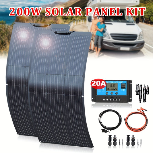 200W Zonnepaneelkit – Zonnepaneel Set – Solar Paneel – Zonne-energie Kit – Photovoltaïsch Systeem – 20A Laadregelaar – 2x 100W Monokristallijne Panelen