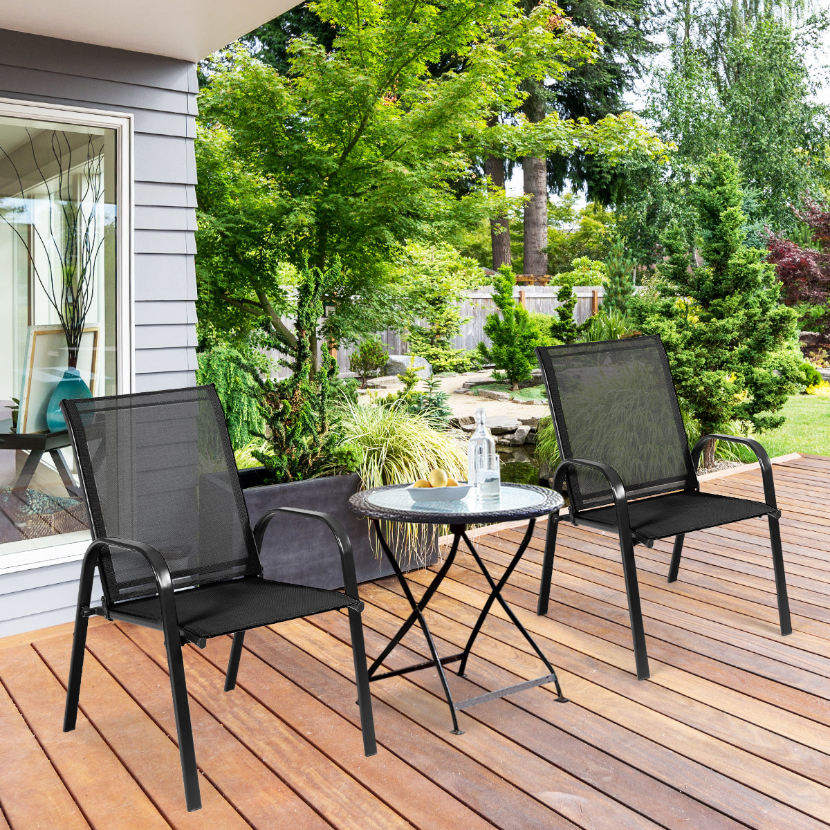 Tuinstoelen – Stapelbare Tuinstoelen – Buitensstoel – Terrasstoel – Balkonstoel – Metalen Frame – Ademend Comfortabele Zitting