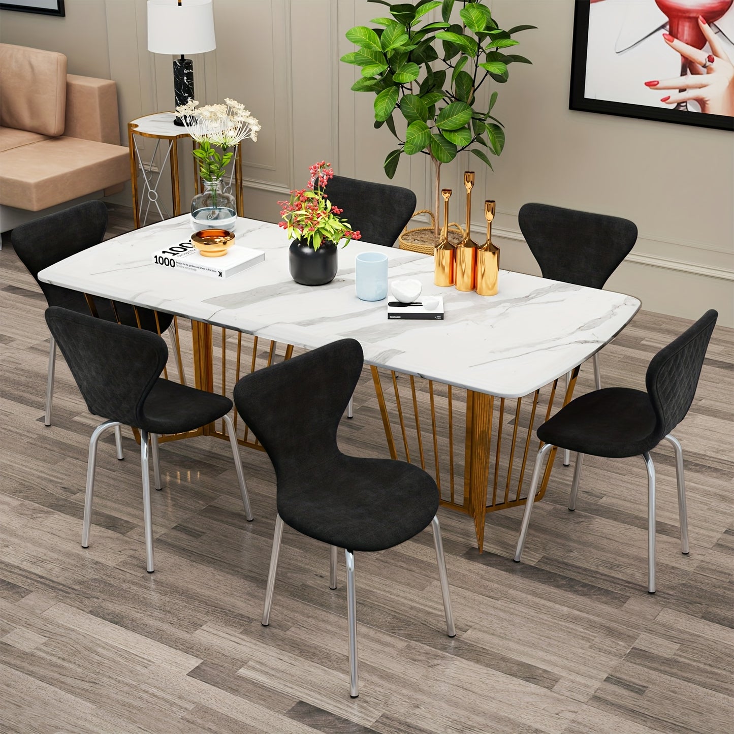 Set van 2 Moderne Klassieke Eetkamerstoelen – Zwart Fluweel met Stevige Metalen Poten – Ergonomische Rugleuning en Comfortabele Zitting – Eenvoudig te Reinigen – Perfect voor Eetkamer of Keuken