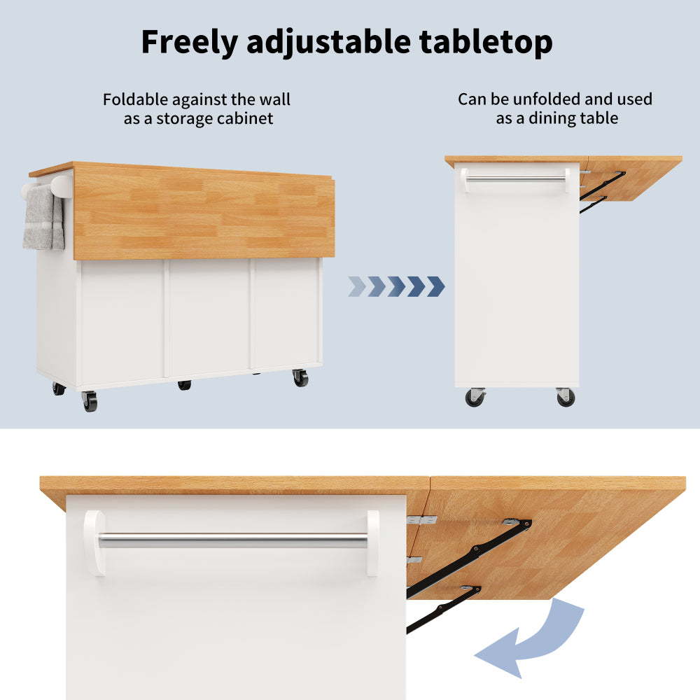Modern White Mobile Kitchen Island with Worktop & 8-Drawer Storage Cart Castors - Heavy-Duty Serving Trolley with Spice Rack, Assembly, Space-Saving Cabinet for Small Kitchens, Dining & Living Room Furniture (Non-Wood)