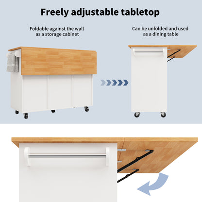 Modern White Mobile Kitchen Island with Worktop & 8-Drawer Storage Cart Castors - Heavy-Duty Serving Trolley with Spice Rack, Assembly, Space-Saving Cabinet for Small Kitchens, Dining & Living Room Furniture (Non-Wood)