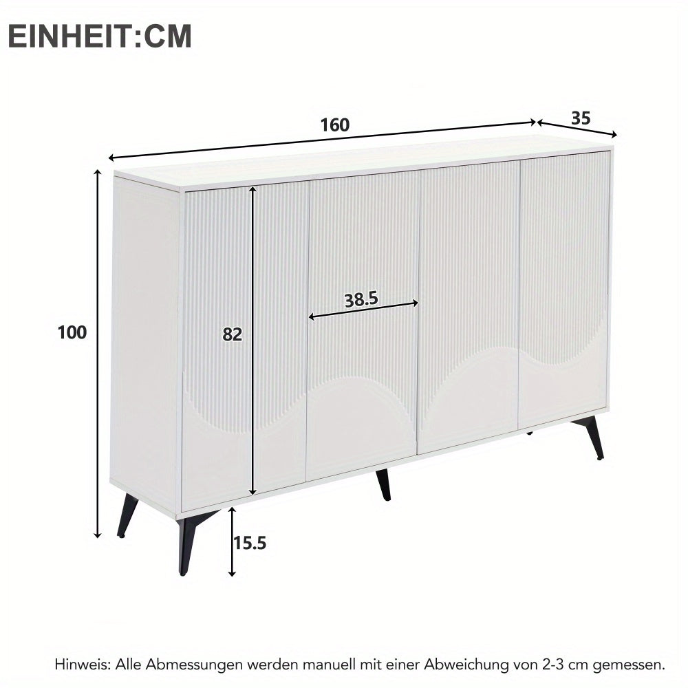 Modern White Metal Storage Cabinet with 4 Doors & Adjustable Shelves - Freestanding Floor Cabinet, 68.58cm Height, 4-Wheel Mobility, No Assembly Required, Space-Saving Design for Entryway, Living Room, Bedroom - Durable Metal