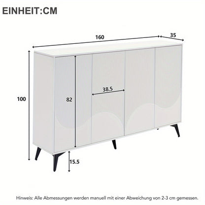 Modern White Metal Storage Cabinet with 4 Doors & Adjustable Shelves - Freestanding Floor Cabinet, 68.58cm Height, 4-Wheel Mobility, No Assembly Required, Space-Saving Design for Entryway, Living Room, Bedroom - Durable Metal