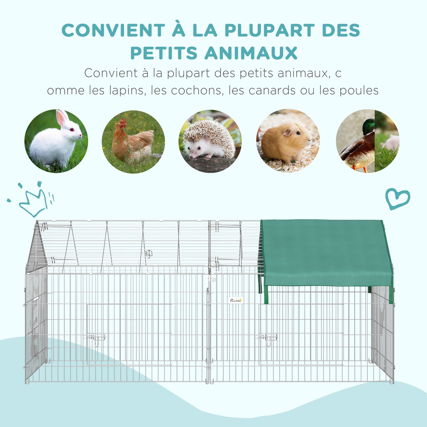 Dierenkooi – Kleine Dierenkooi – Dierenren – Konijnenkooi – Buitenren – Gegalvaniseerd Metaal – 220x103x103 cm – Inclusief 4 Grondpennen