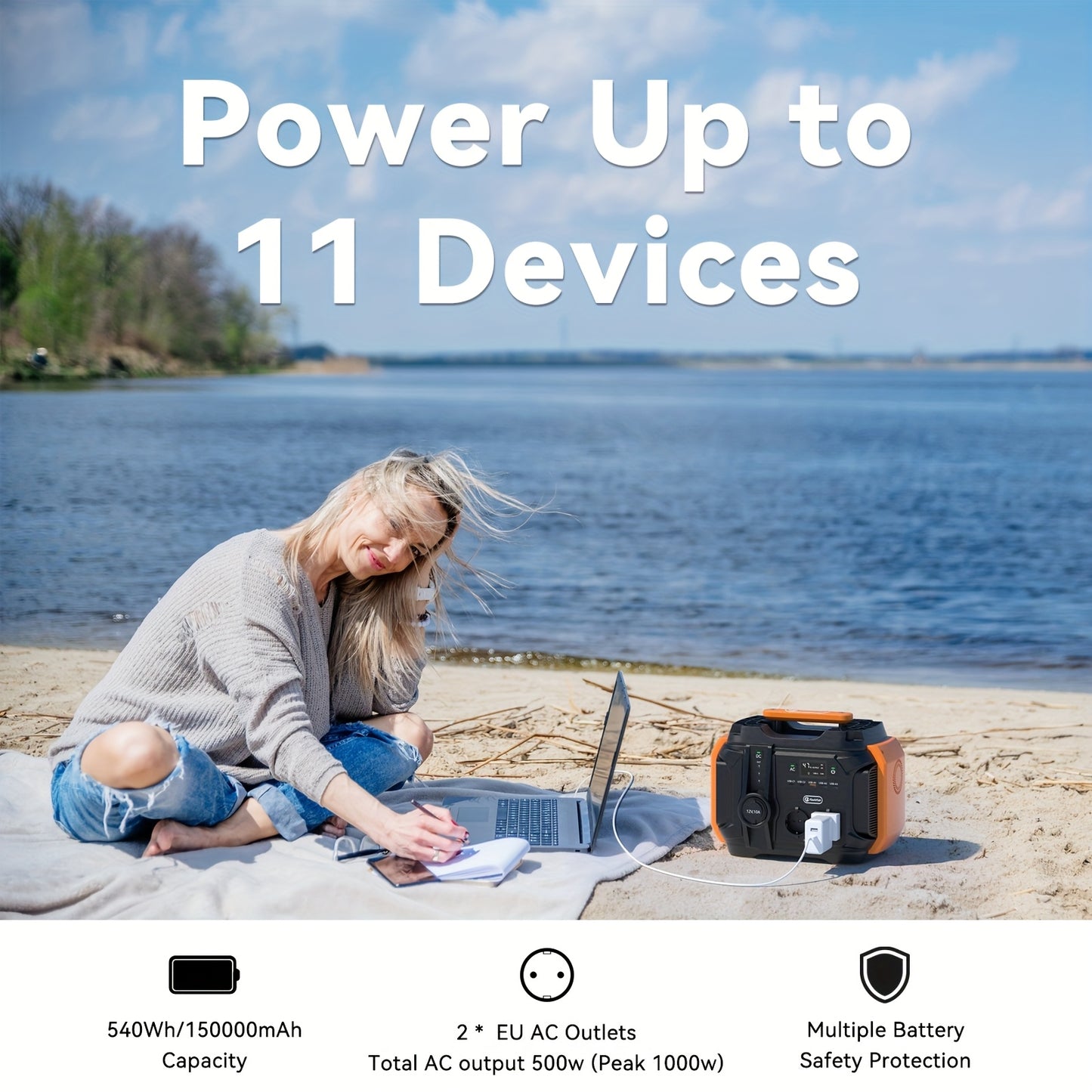 Power Station Portable – Draagbare Generator – Noodstroomvoorziening – Camping Accu – Mobiele Powerbank – 540Wh Lithium Batterij – Pure Sinusgolf Uitgang – Compact & Lichtgewicht Design