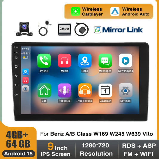 Android Autoradio – Multimedia Speler – Auto Headunit – Touchscreen Radio – Navigatie Systeem – 9 Inch IPS Scherm – Draadloze CarPlay & Android Auto – Inclusief AHD Achteruitrijcamera & Microfoon